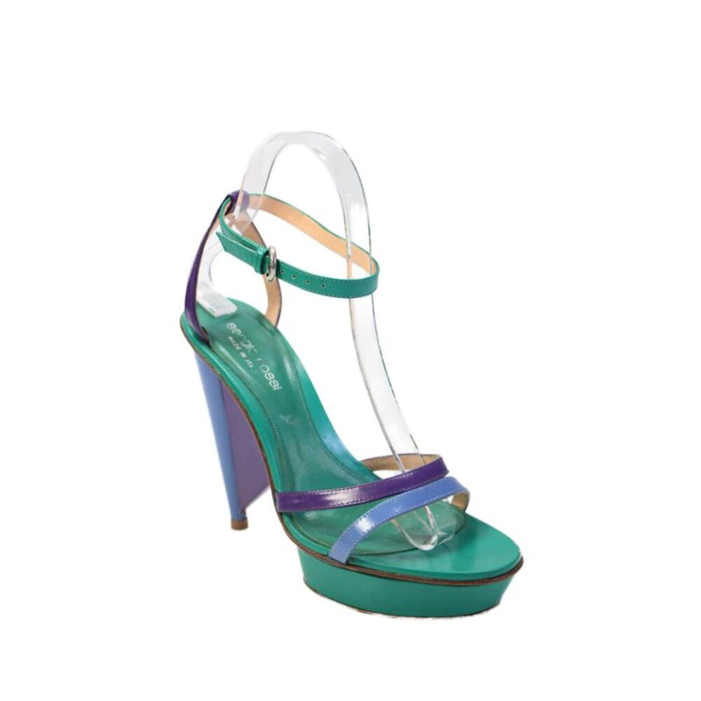 Sergio Rossi Womens Leather Strappy Platform Heels Shoes Multicolor Shoes 6.5